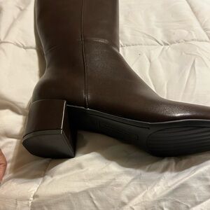Brown Leather Block Heel Boots
